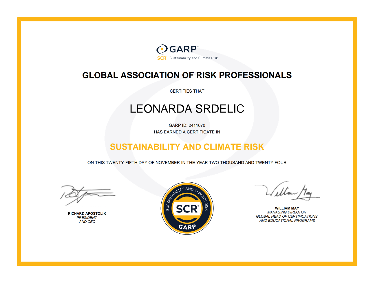 Certifikat GARP Sustainability and Climate Risk