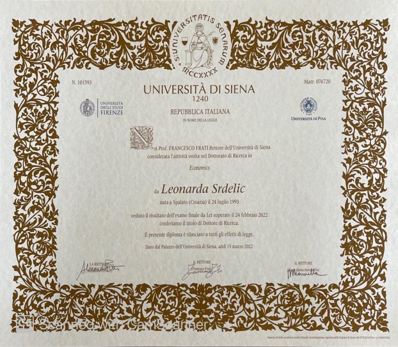 Diploma doktorata, Sveučilište u Sieni