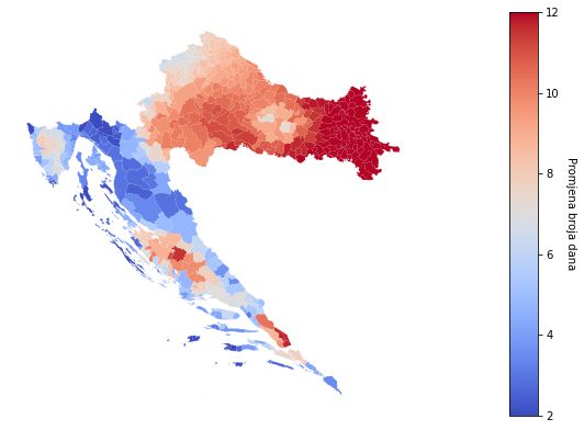 Change in the number of days above 35 °C, RCP8.5 scenario