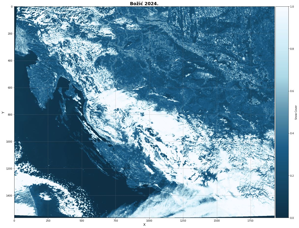 Satellite image of snow cover, Christmas 2024